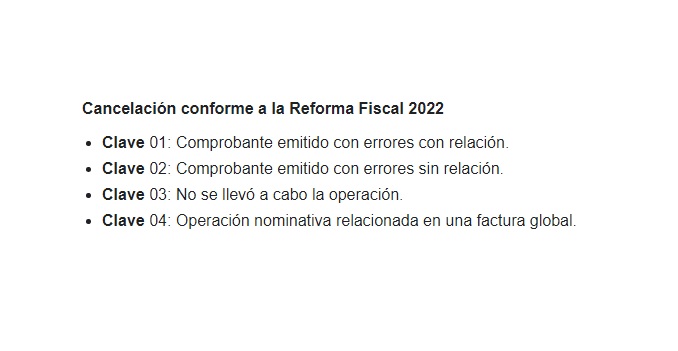 Claves de cancelación 2022