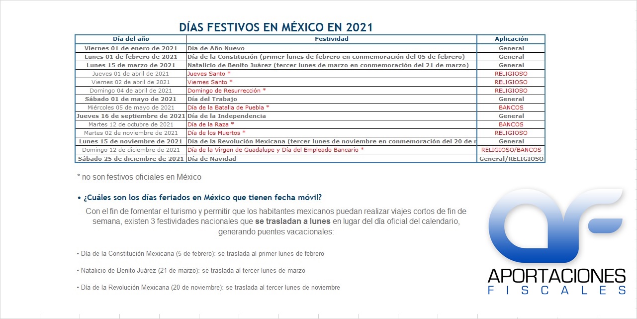 Días Festivos 2021 AF