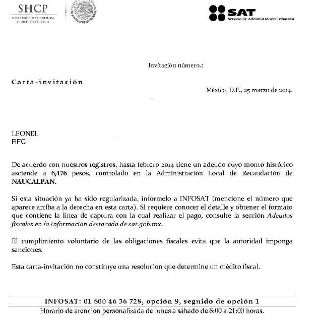 Carta Invitación ¿Adeudos Fiscales? - Foro